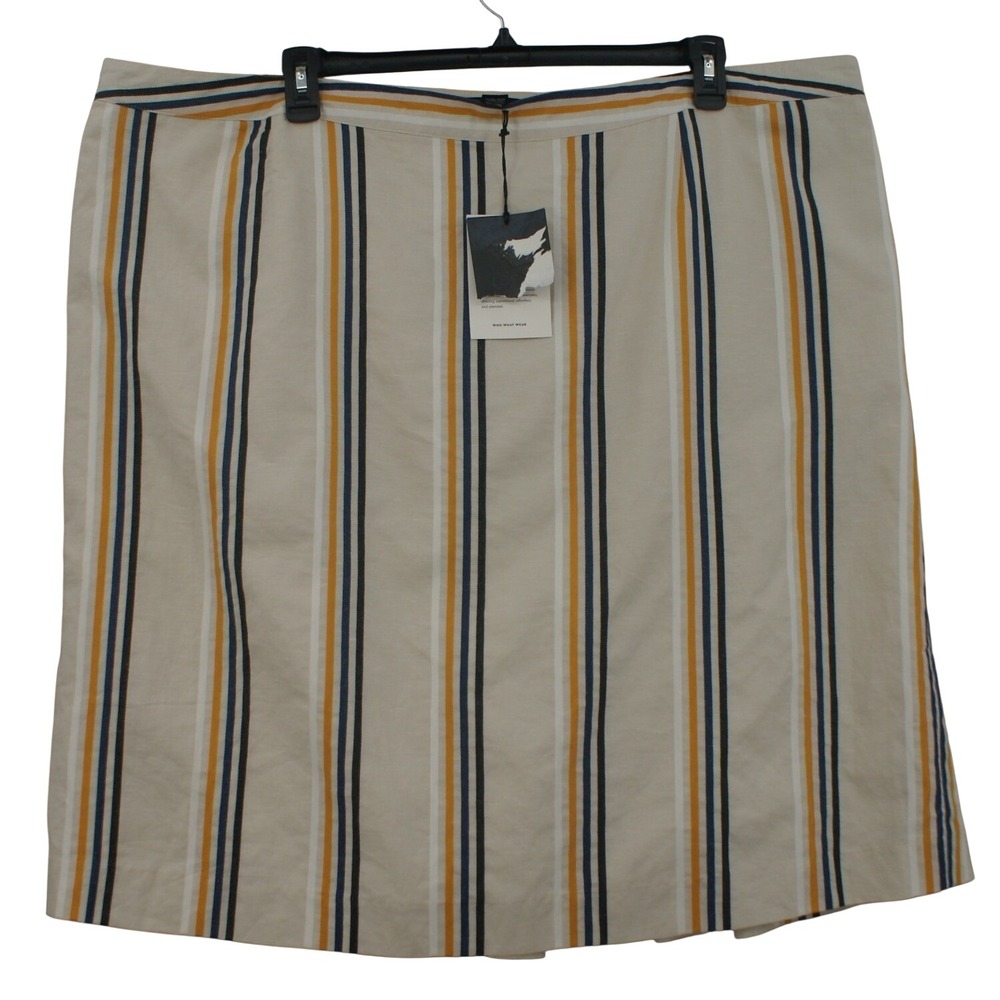 Who What Wear Womens 24W Striped A-Line Skirt Cotton Linen Blend CreamNavyYellow